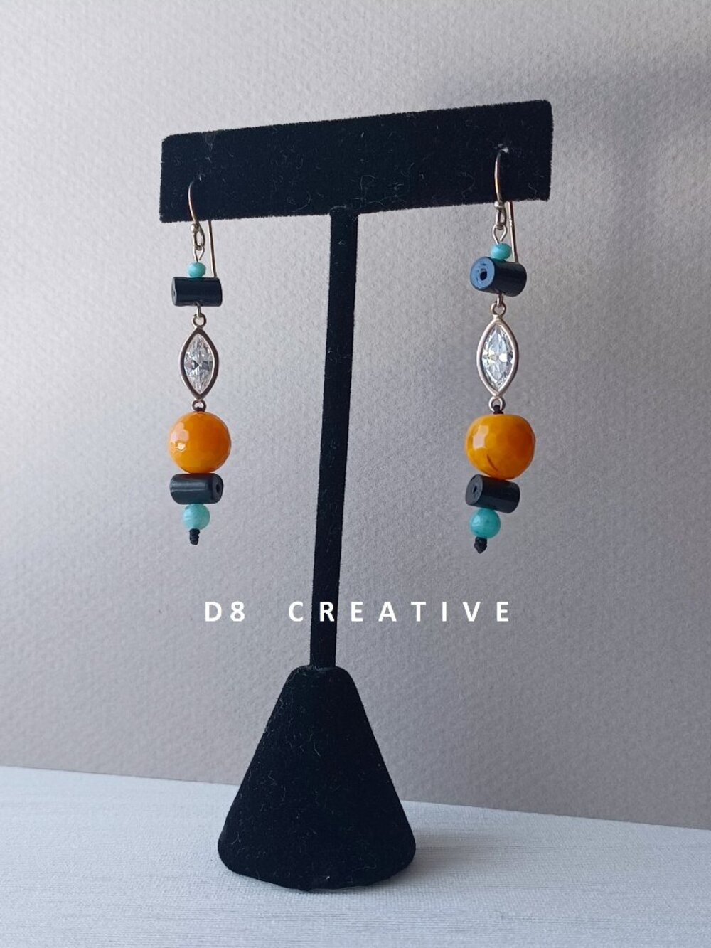 Drop earring agate with coral and solud sterling silver earring